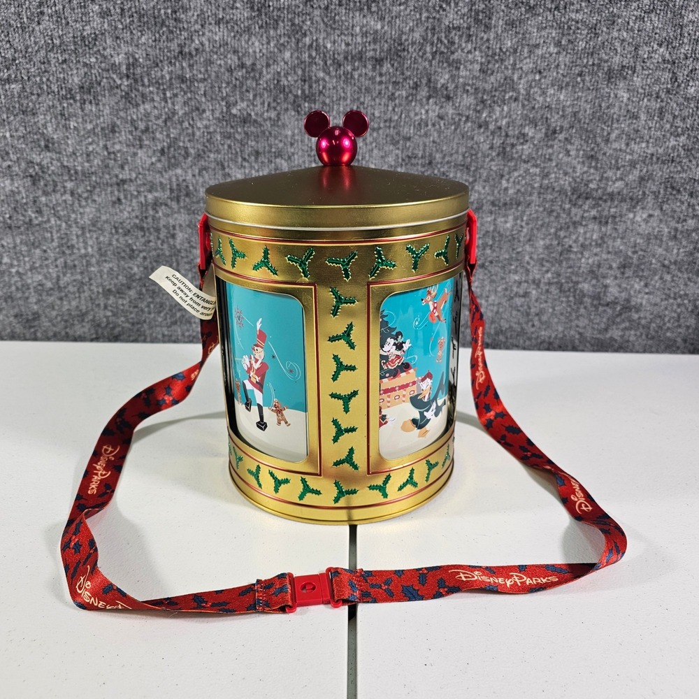 Disney‎ Parks 2024 Holiday Musical Rotating Popcorn Bucket Tin Mickey Christmas